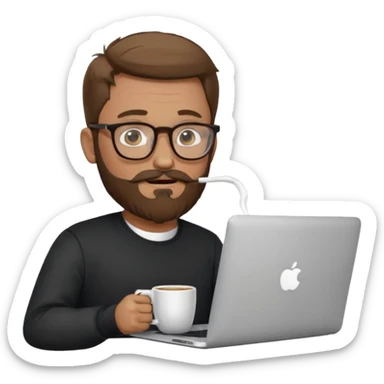 Man beard glasses hazel eyes MacBook coffee sticker