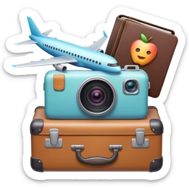 Premium travel moodboard emoji, Apple-style 3D emoji, pastel gradients, minimal travel symbols, calm aesthetic, soft shadows, high-detail, square app icon. sticker