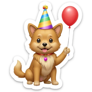 A dog wearing a party hat, wagging its tail while holding a tiny balloon.

















 sticker