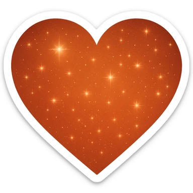 Modify the heart with a night sky gradient to orange night theme with a orange gradient, more stars, and a soft glow. Remove the background entirely  sticker