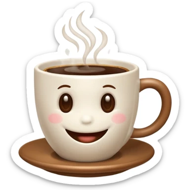 an adorable white cup of coffee with a smile, cup only, no plate sticker