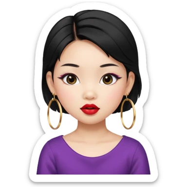 ABG (Asian Baby Girl) with trendy makeup, long lashes, bold lipstick, hoop earrings, stylish hair sticker