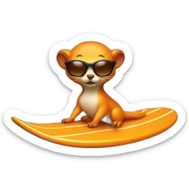 fat orange tailless weasel with sunglasses on a surf board sticker