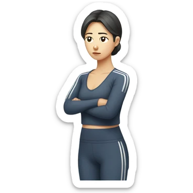 Person with both hands on waist, Korean woman, sad and tired expression, exercising sticker