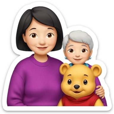 Big winne the Pooh and a Asian grandma next each other sticker