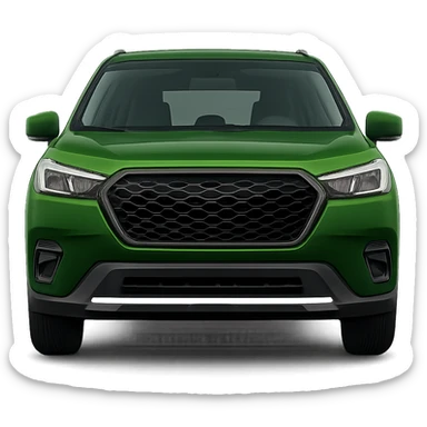 Show the green SUV from the front, with a visible face, no background. Remove the background to isolate the subject. sticker