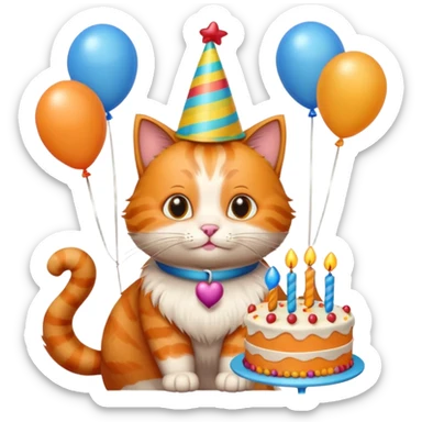 has al gatito tom de la caricaturacon globos, un cono de fiesta y un pastel sticker