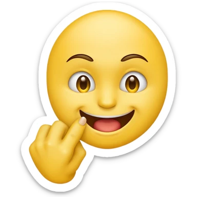 yellow emoji biting pointer finger with a smirky face  sticker