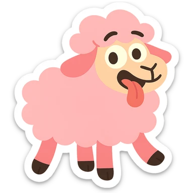 pastel toon style pink sheep with tongue out, variation 2 sticker