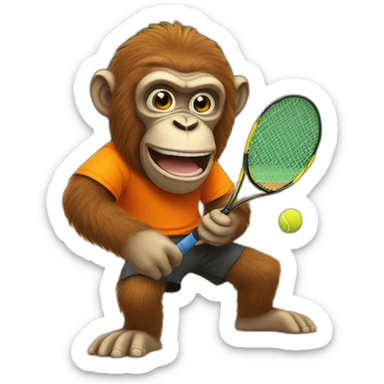 ape playing tennis in orange shirt sticker