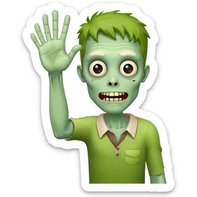friendly green zombie waving hand saying hello sticker