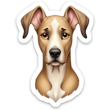 Cinematic Noble Fawn Great Dane Portrait Emoji, Poised and regal, with a towering, muscular build and a sleek, well-groomed solid fawn coat accented by subtle dark markings, deep-set soulful amber eyes, Simplified yet sharp and sophisticated features, highly detailed, glowing with a soft, dignified glow, high shine, intelligent and gentle, stylized with an air of majesty, focused and attentive, soft glowing outline, capturing the essence of a watchful and confident guardian, so majestic it feels as though it could stride out of the screen with effortless authority! sticker