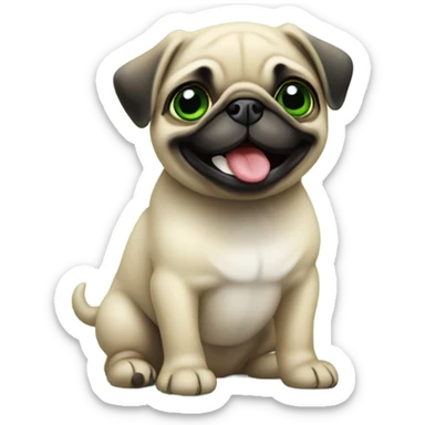 Baby pug with big green eyes smiling with tongue out sticker
