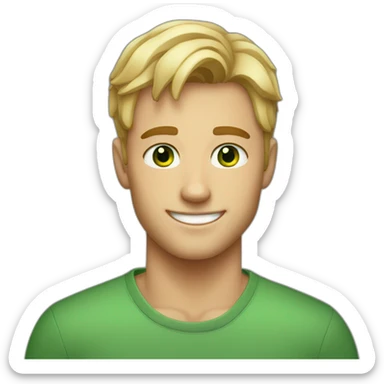 Handsome man smiling with freckles and green eyes. Short blond raid hair. sticker