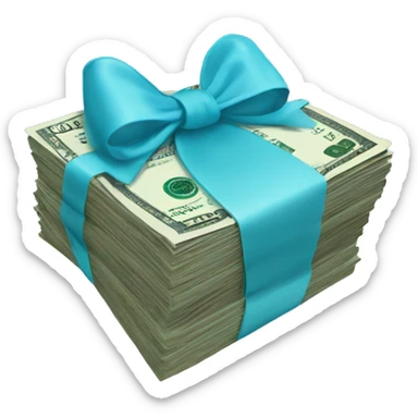 stack of money with baby blue bow sticker