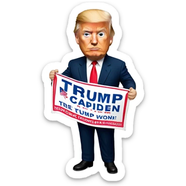 Trump holding campaign poster sticker