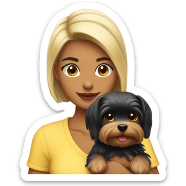 Chica morena paseando con dos yorkshire terrier negros sticker
