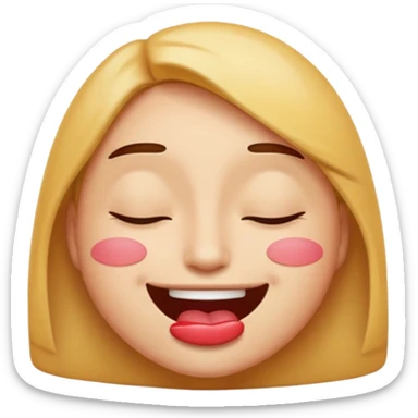 An emoji with lips out and eyes closed like holding ing a laugh sticker