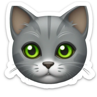 Grey cat with green eyes and Batman costume sticker