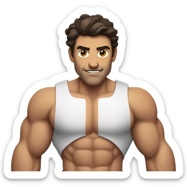 a muscular greek body goal guy flexing no moustache or beard and wavy dark brown hair  sticker