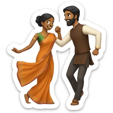 Brown man with trimmed beard dancing with brown girl wearing a saree sticker