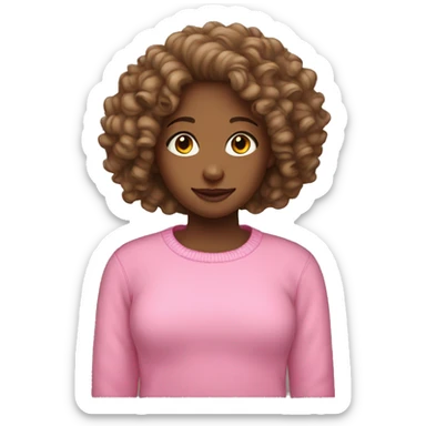 Girl with curly hair and a pink crewneck sweater sticker