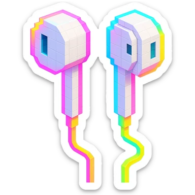 white EarPods headphones with a playful twist, glowing with neon colors sticker