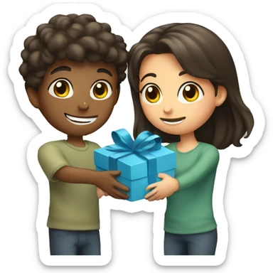 A boy gives a gift to a girl sticker
