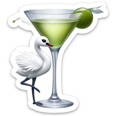 A martini with a swan and a bow on its head sticker