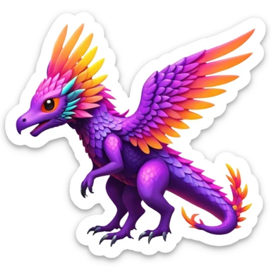 Tropical futuristic lush warm-colored neon-colored Fakémon-Trico-creature sticker