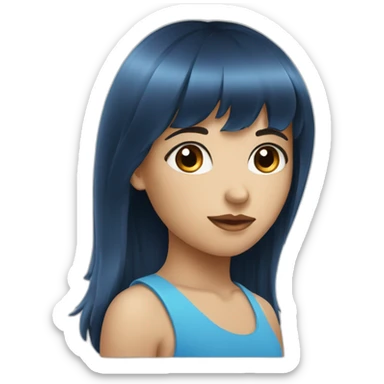 Fille aux yeux bleu brune avec une frange sticker