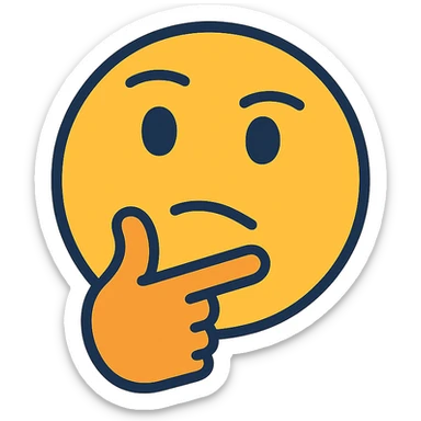 thinking face, looking up, hand on chin, color outline icon style sticker