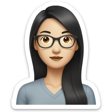 An asian woman with black hair medium long hair wearing clear glasses  sticker