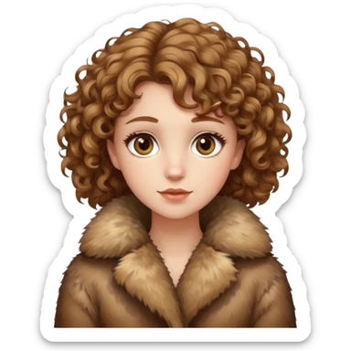 Caucasian girl with short curly light Brown hair and hazel eyes in fur-coat  sticker