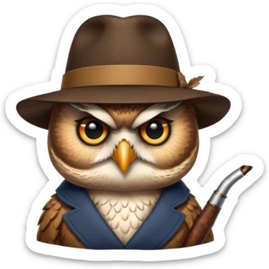 Owl smoking pipe with a fedora sticker