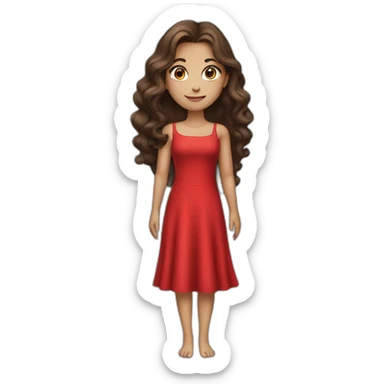 Brunette girl, that looks like a model, with beautiful hair, in a long red dress sticker
