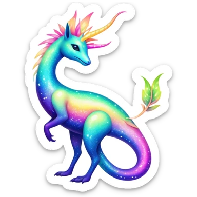 Shiny Exotic Nebulae Tropical Colorful Neon-colored Glittery Ethereal Sparkly Amaura-Aurorus-Fakémon-hybrid-creature (full body)  sticker