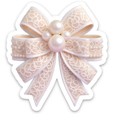 Change the bow to a double-layered lace bow, keep pearls and white Chanel logo, elegant, glossy, black and white, 3D emoji style, with no background sticker