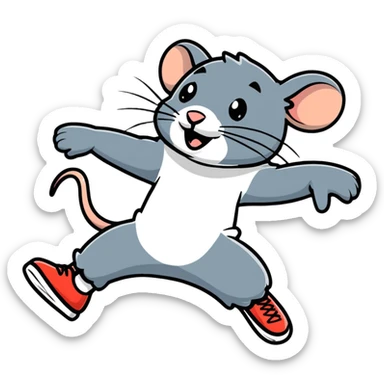 Rat in dynamic breakdance freeze pose with excited expression sticker