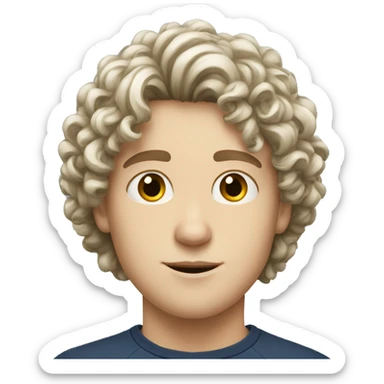 young white European guy with a straight nose and curly black hairs sticker