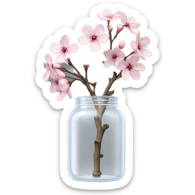 Realistic big sakura flower stem in a transparent jar vase sticker