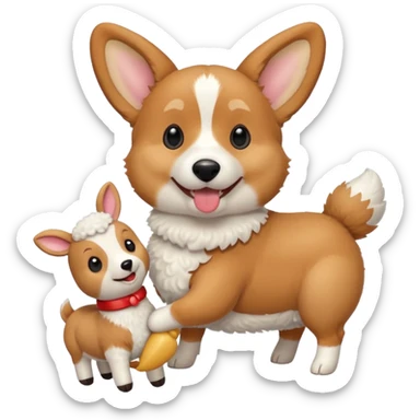 Corgi with a lamb chop toy sticker