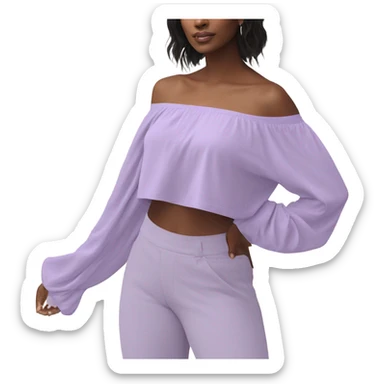 Lilac off shoulder Long sleeve flowy crop top, isolated sticker
