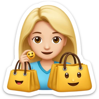 preciso de um emoji de um vendedor com sacolas na mão entregando para outra mulher sticker