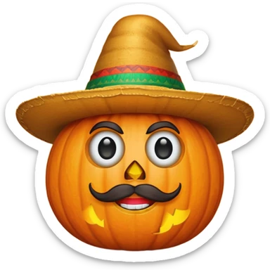 Halloween pumpkin with Mexican hat and  Mexican moustache   sticker
