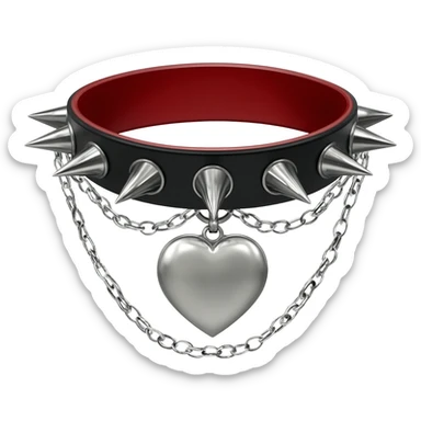 Black and red gothic lolita spiked choker-collar  with a silvery heart-shaped locket attached in chains  sticker