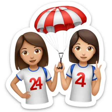 Two brunette girls with parachutes with 24 on both shirts sticker