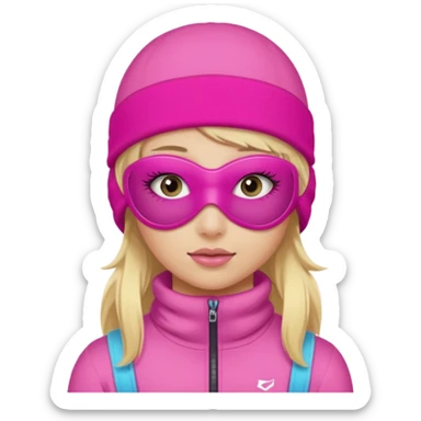 blonde girl wearing pink ski mask with pretty eyelashes  sticker