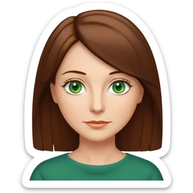 middle age woman with green eyes and shoulder length straight brown hair sticker