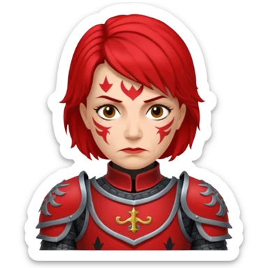 Elderly Tattooed Knights female, with medium hair, red and black armour sticker